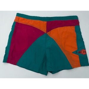 Vintage Laguna Colorblock Swim Trunks Neon Teal Pink Orange Shorts Large 80s 90s